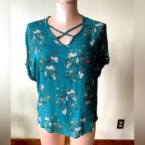 Teal Floral print blouse